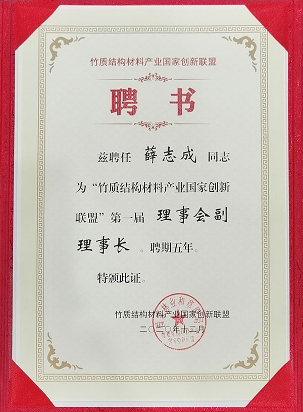 竹質(zhì)結(jié)構(gòu)材料產(chǎn)業(yè)國家創(chuàng)新聯(lián)盟理事會(huì)副理事長